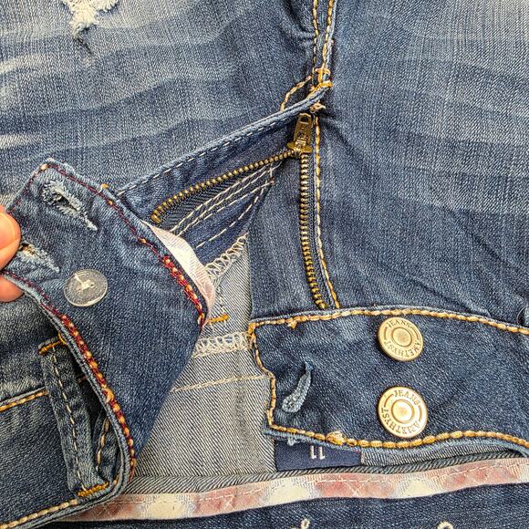 grunge streetwear y2k Distressed Embroidered Amethyst bootcut Jeans Sz 11 - Picture 12 of 16
